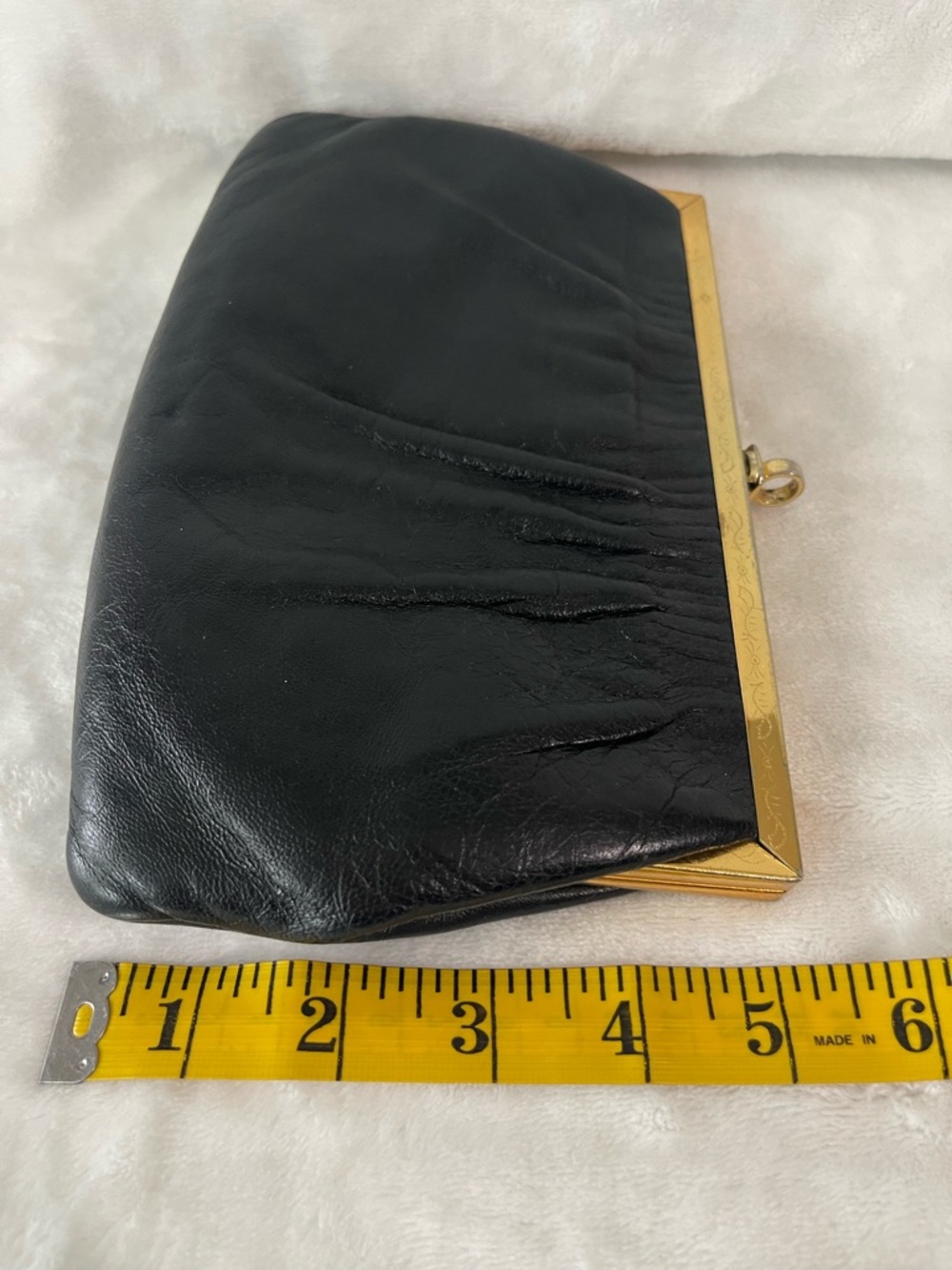 Vintage Etra Genuine leather black clutch hand bag purse gold with filigree - Picture 7 of 9